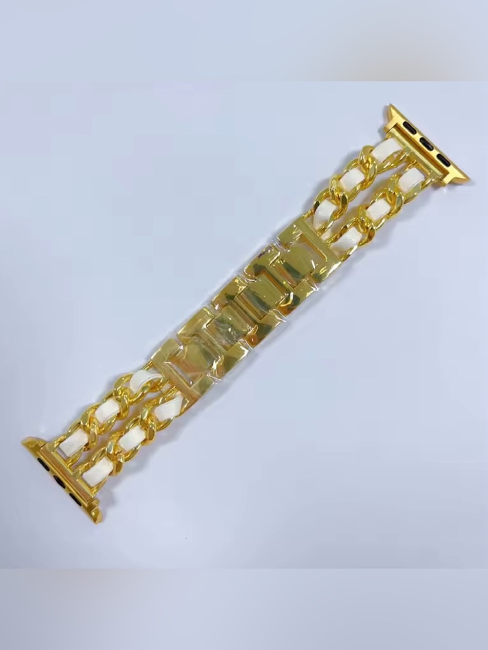New gold and White Chain-Link Leather band for Apple Watch 38-49mm